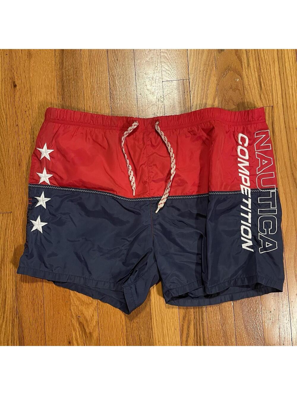 Vintage Nautica Swimming Trunks Mens Medium Multicolor Blue Red White 90s